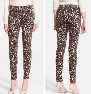 Kate Spade Broome Street Leopard Print Slim Fit Jeans 28 Pinup Rocker Chic EUC